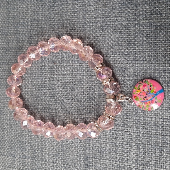 Bracelet Pink Crystal Tree of Life Charm Stretch Elastic Strength Symbol Pretty - Picture 1 of 3